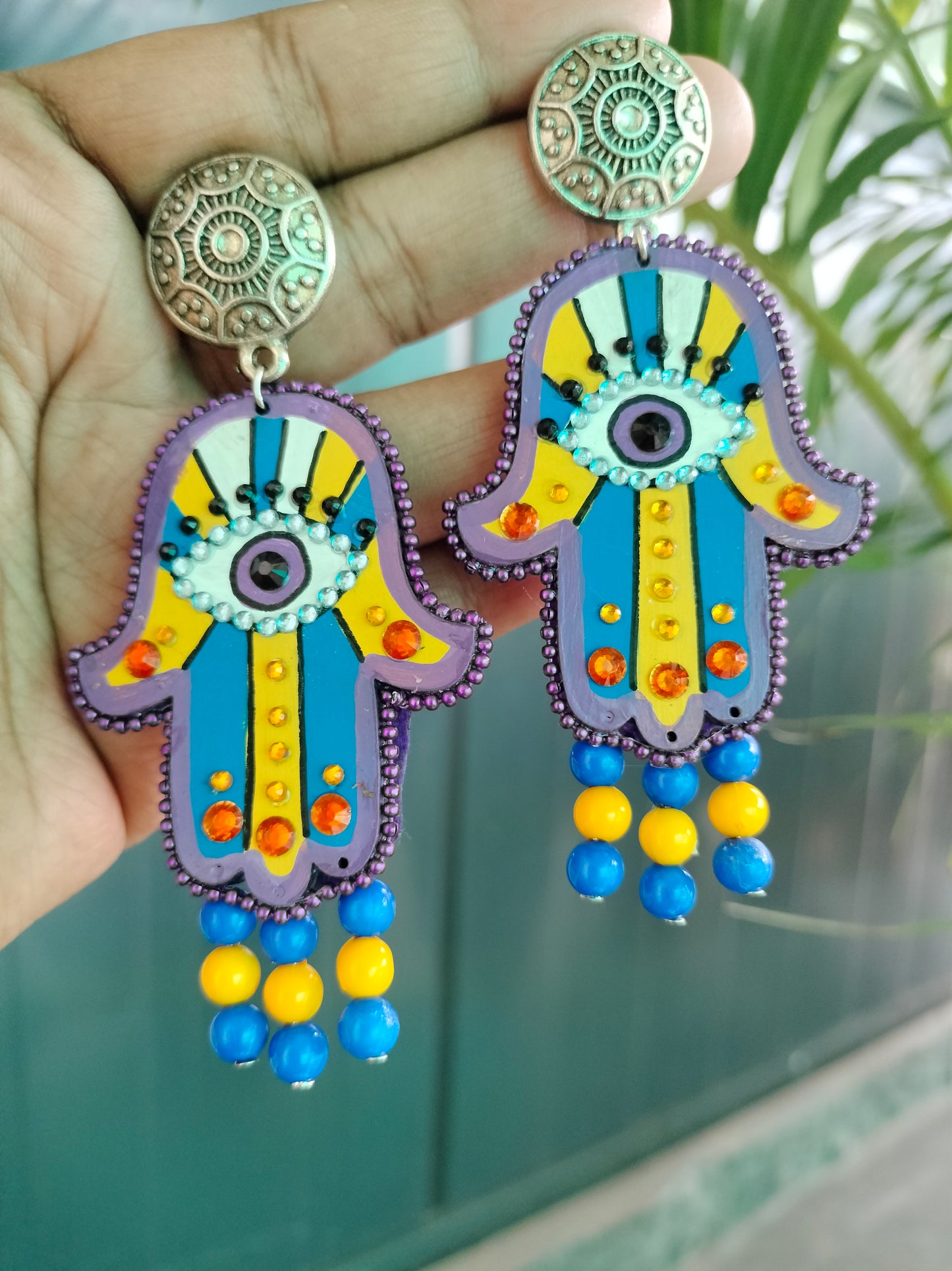 ๐ธ Handmade Hamsa Earrings โ Purple, Red & Multicolor Designs