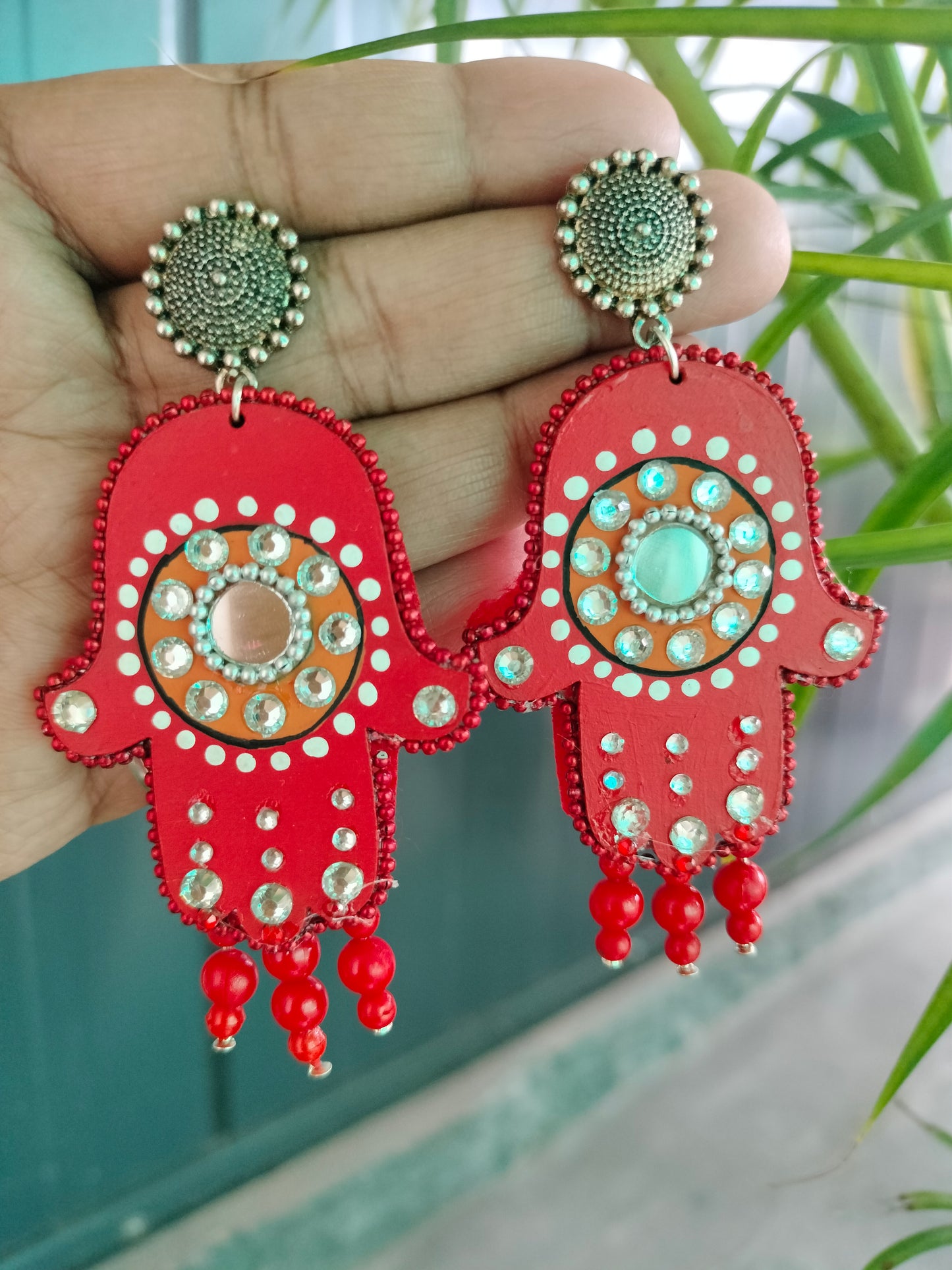 ๐ธ Handmade Hamsa Earrings โ Purple, Red & Multicolor Designs