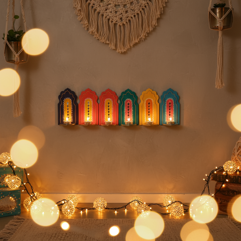 πͺ Handpainted Jharokha Style Wall Hanging T-Light Holder β 5 Colours