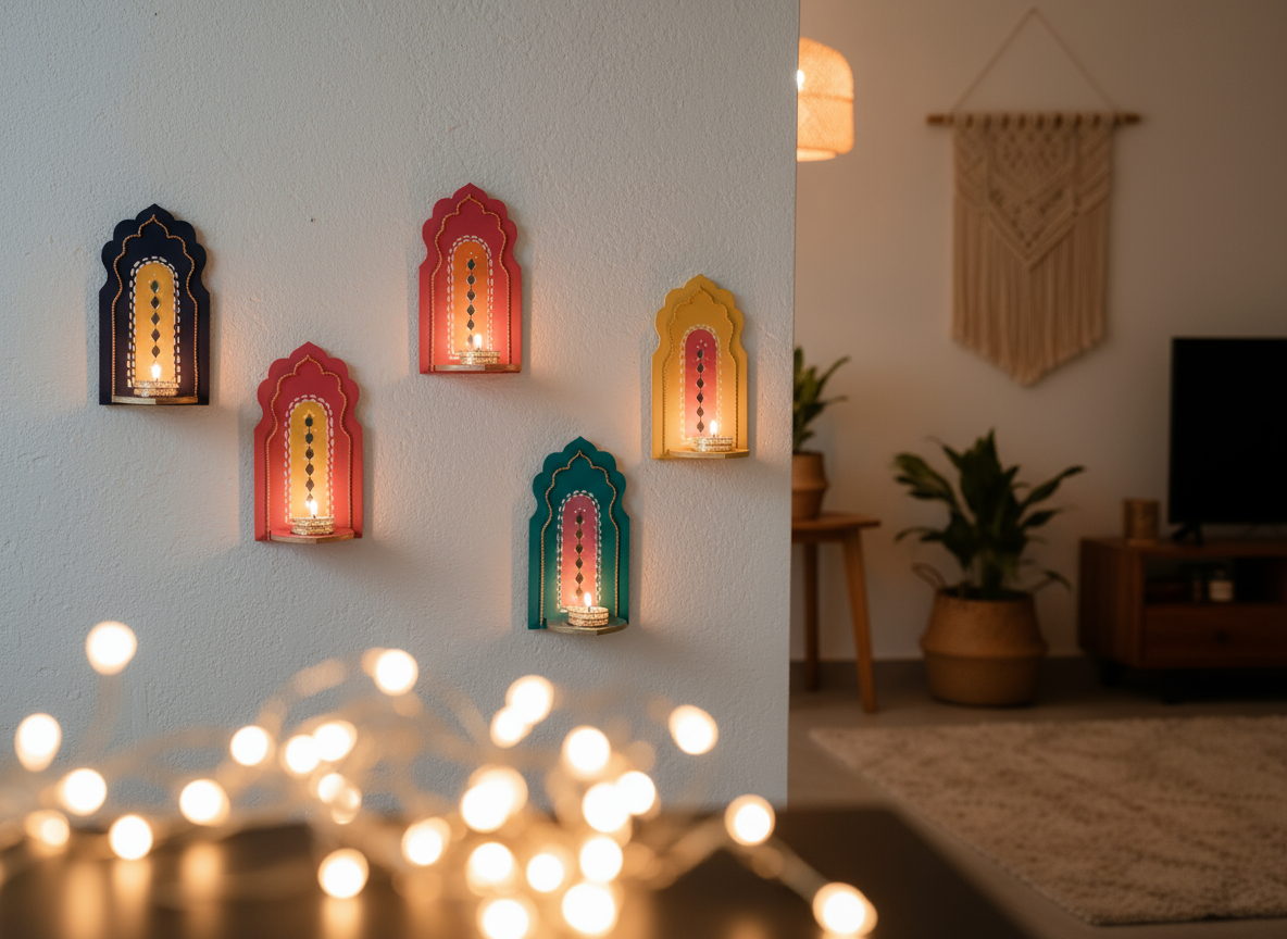πͺ Handpainted Jharokha Style Wall Hanging T-Light Holder β 5 Colours