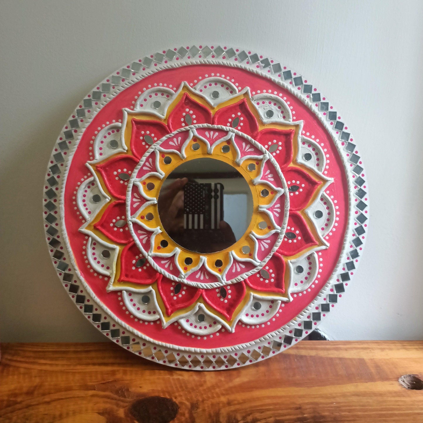Lippan Mirror Mandala Wall Art, Mud Mirror Indian Folk Decor