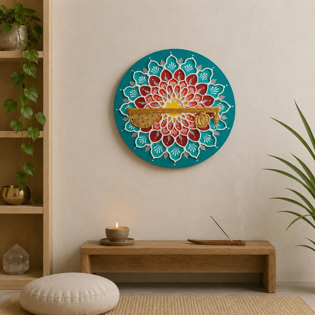Veena Lippan Mandala Wall Art, Mud Mirror Indian Folk Decor