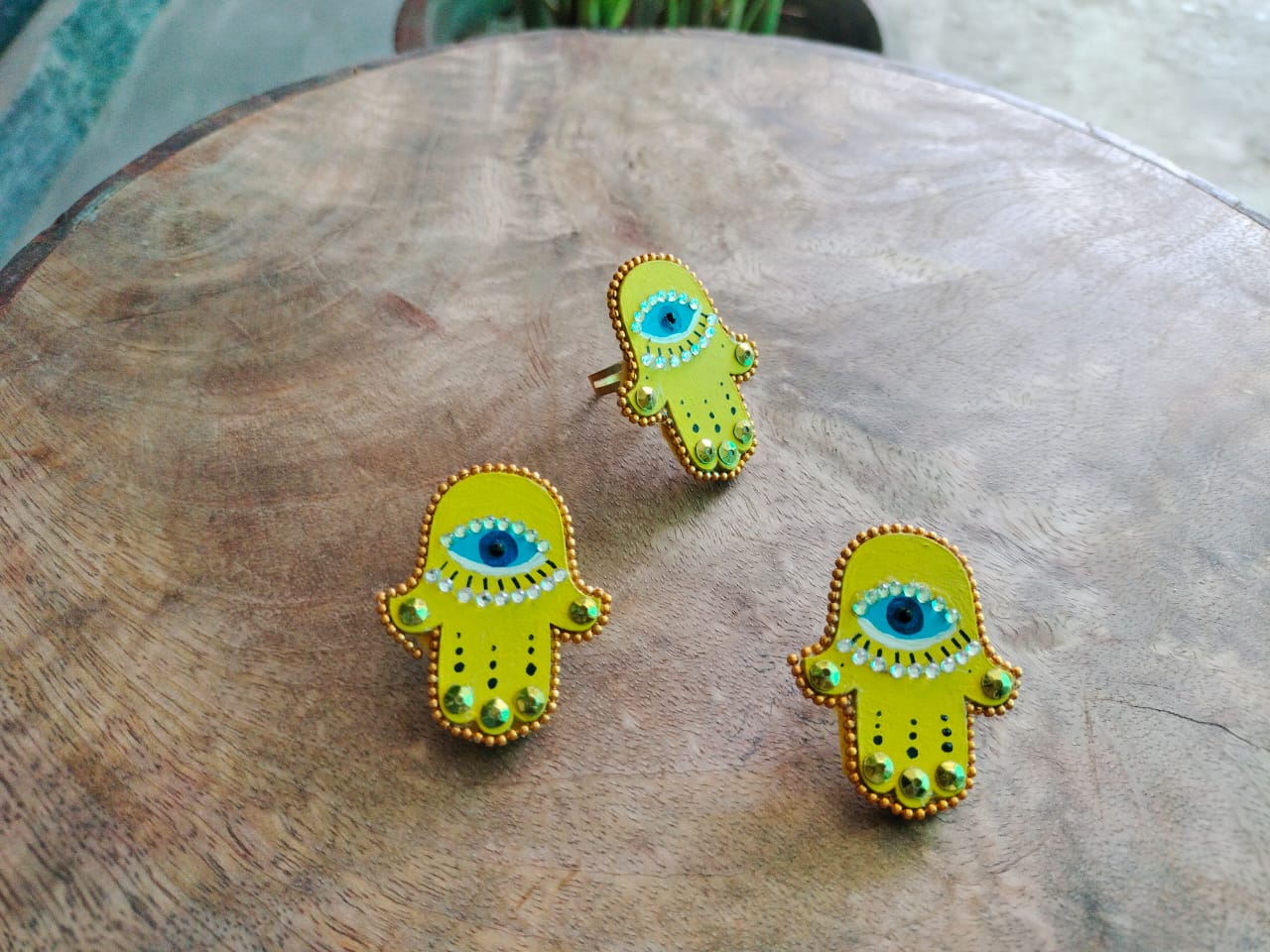🪬 Handmade Hamsa Hand Jewelry Set – Stud Earrings & Matching Ring