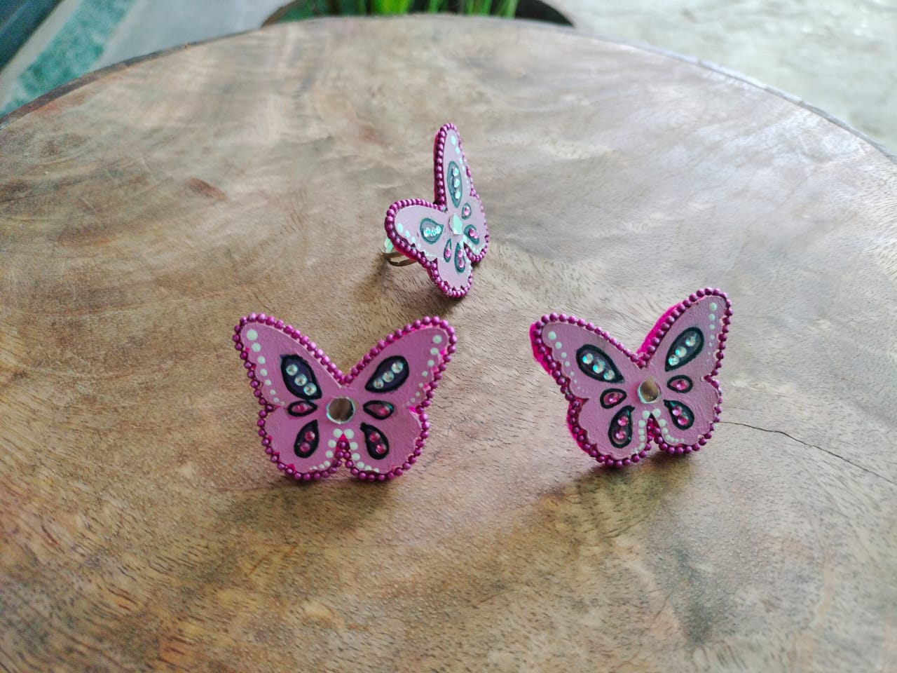 🦋 Handmade Butterfly Jewelry Set – Stud Earrings & Matching Ring