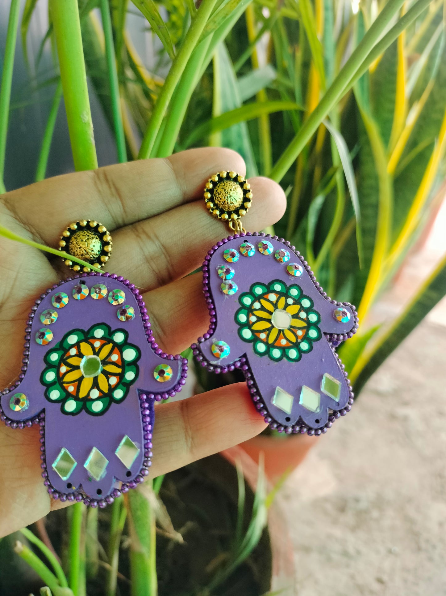 🌸 Handmade Hamsa Earrings – Purple, Red & Multicolor Designs