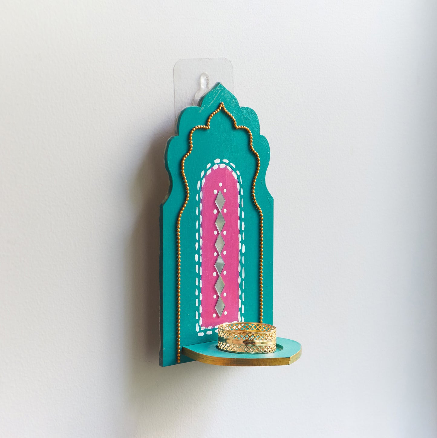 🪔 Handpainted Jharokha Style Wall Hanging T-Light Holder – Available in 5 Colours