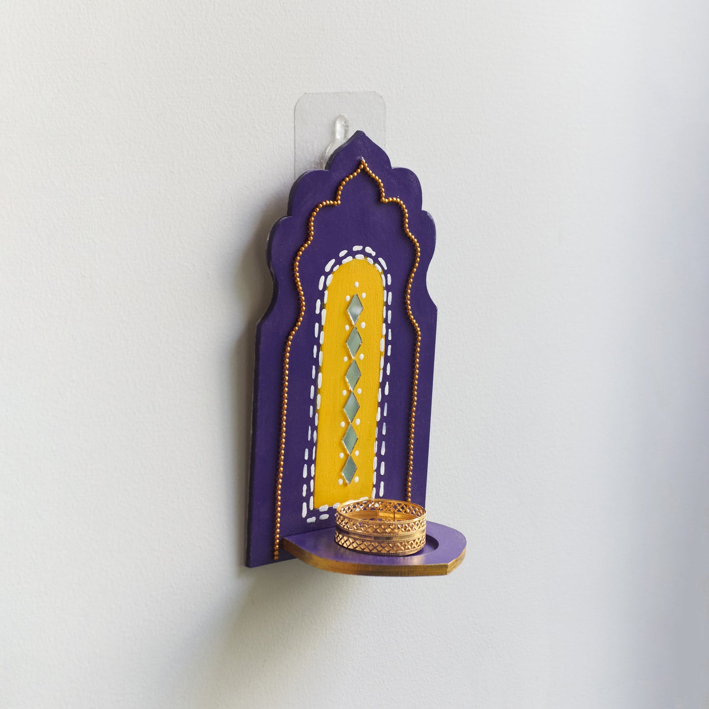 🪔 Handpainted Jharokha Style Wall Hanging T-Light Holder – Available in 5 Colours