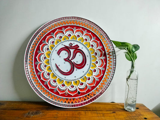 🕉️  Om Mandala Wall Art – Handcrafted Lippan Mud & Mirror Work