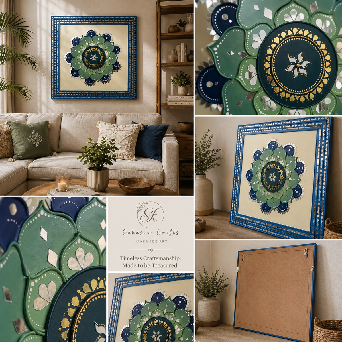 Sunflower Lippan Mandala Wall Art, Mud Mirror Indian Folk Decor