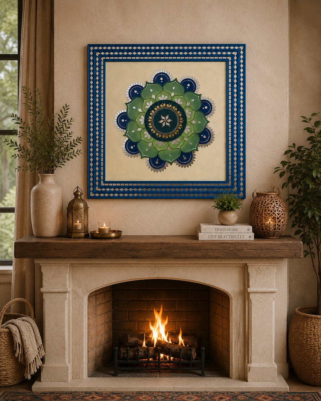 Sunflower Lippan Mandala Wall Art, Mud Mirror Indian Folk Decor