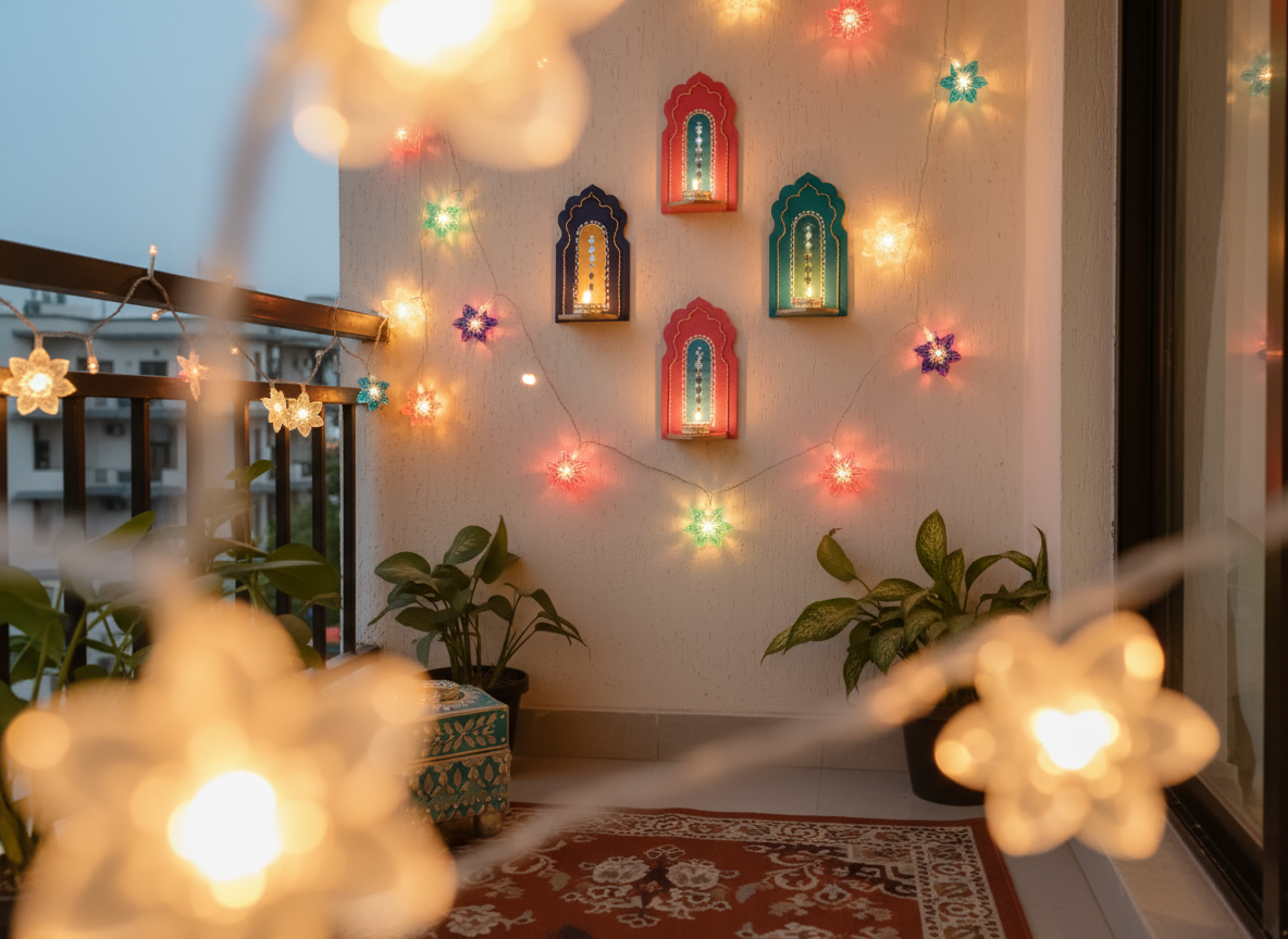 🪔 Handpainted Jharokha Style Wall Hanging T-Light Holder – 5 Colours