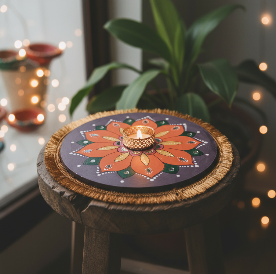 🌸 Hand-Painted Mandala Rangoli Plate – 6 Designs