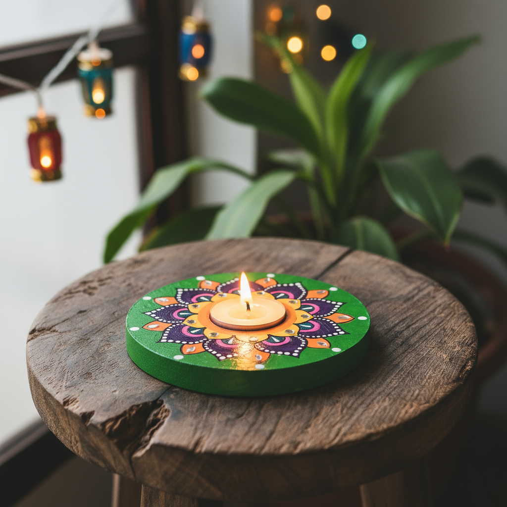 Hand-Painted  Wooden T-Light Holders – 4 Designs