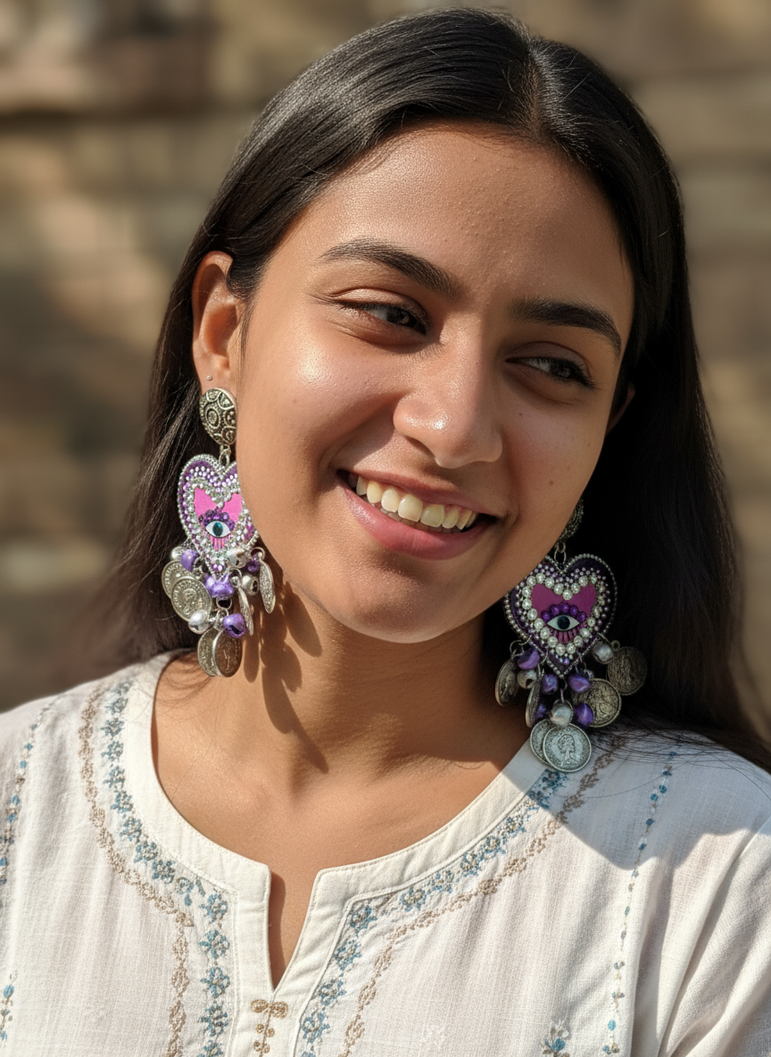 Evil Eye Heart Statement Earrings - 4 Color Variations 💜