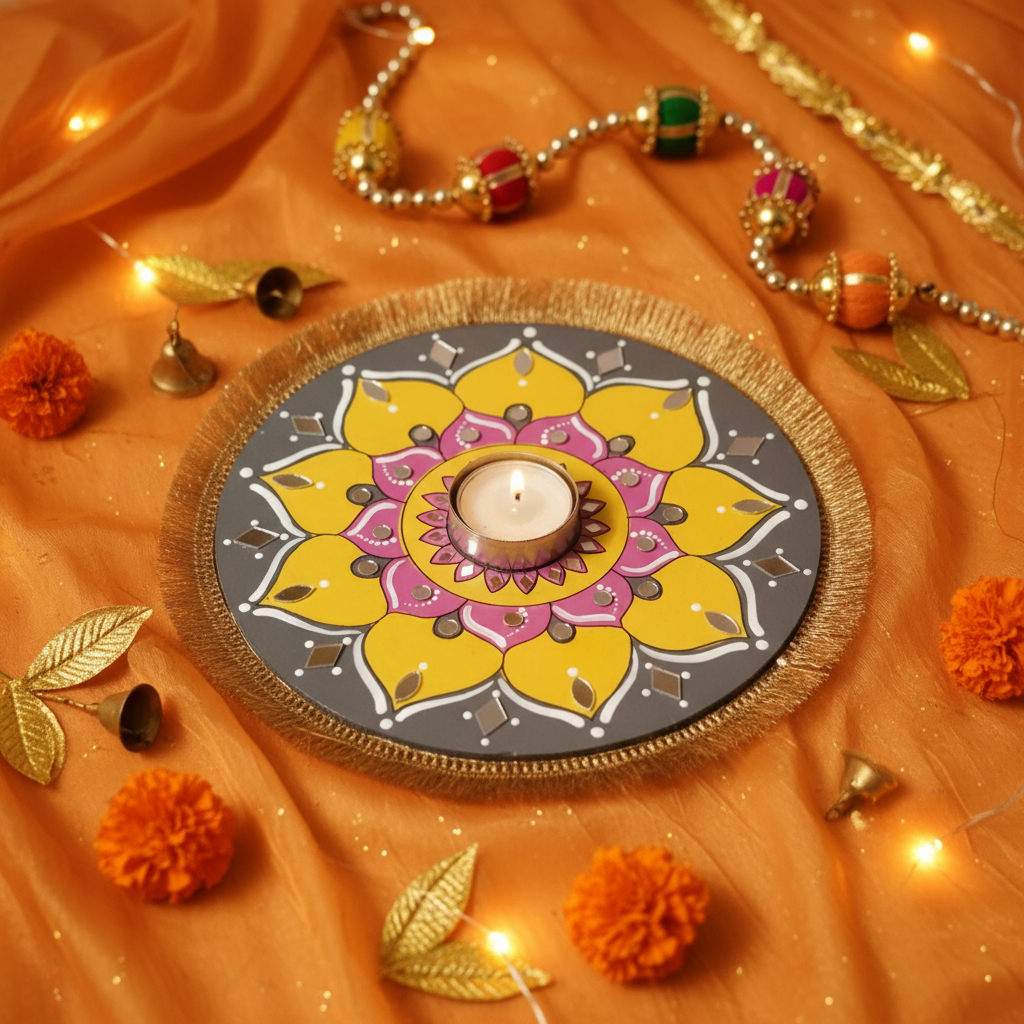 🌸 Hand-Painted Mandala Rangoli Plate – 6 Designs