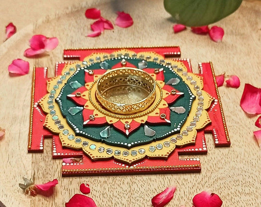 Handmade Maha Lakshmi Yantra T Light Candle Holder