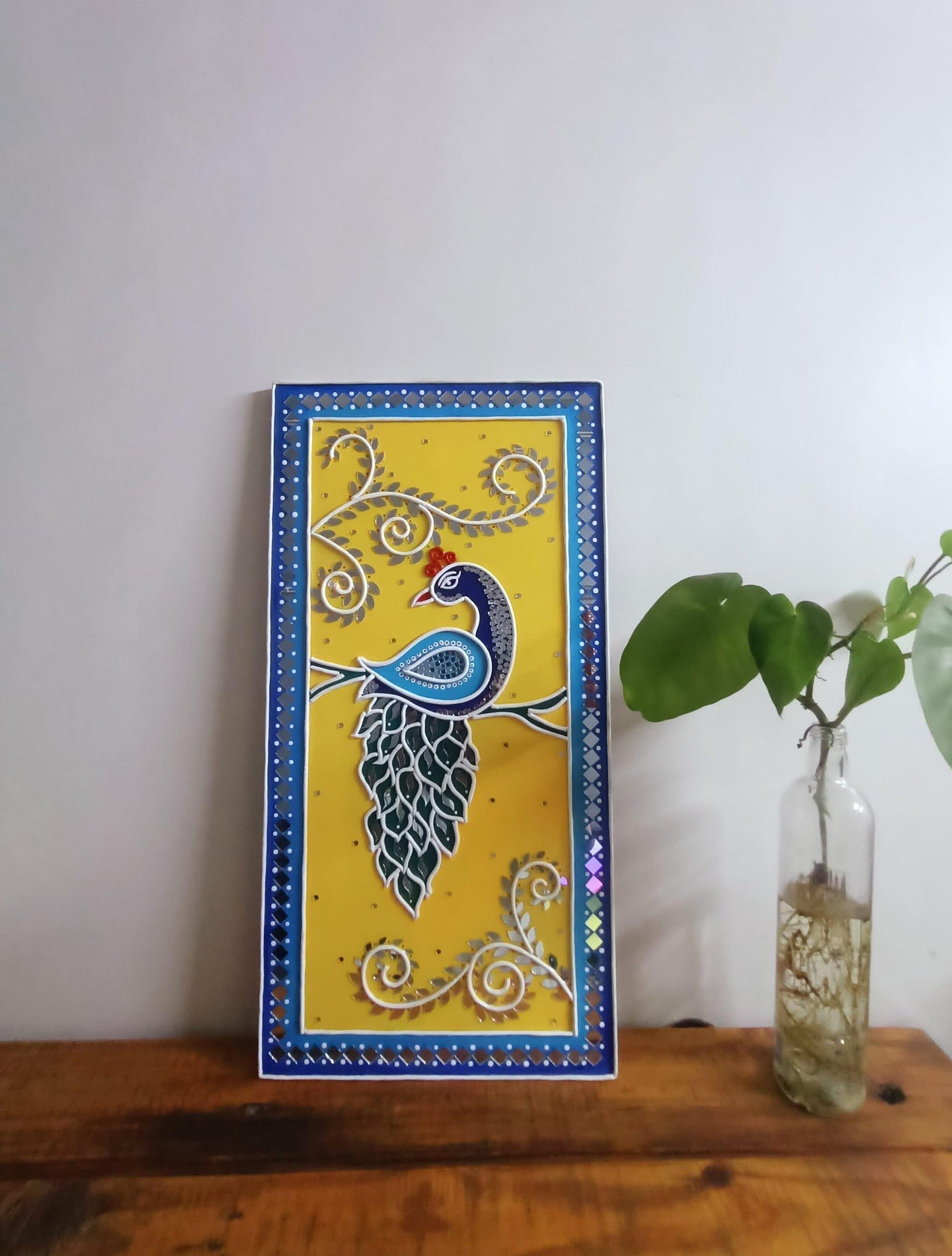 Peacock Lippan Wall Art, Mud Mirror Indian Folk Decor