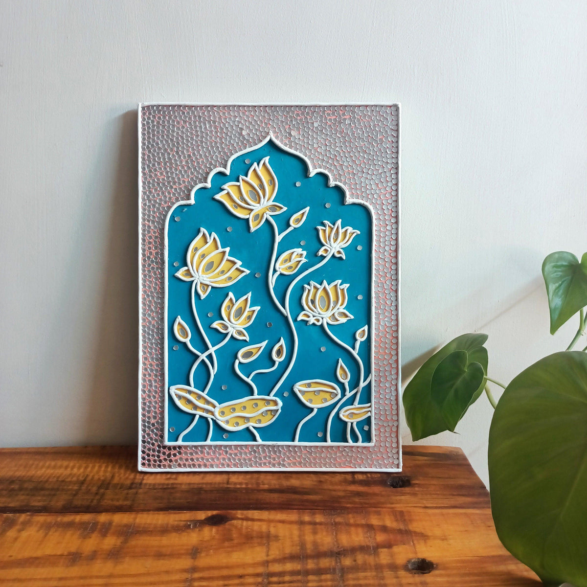 Lotus Pond Lippan Wall Art, Mud Mirror Indian Folk Decor