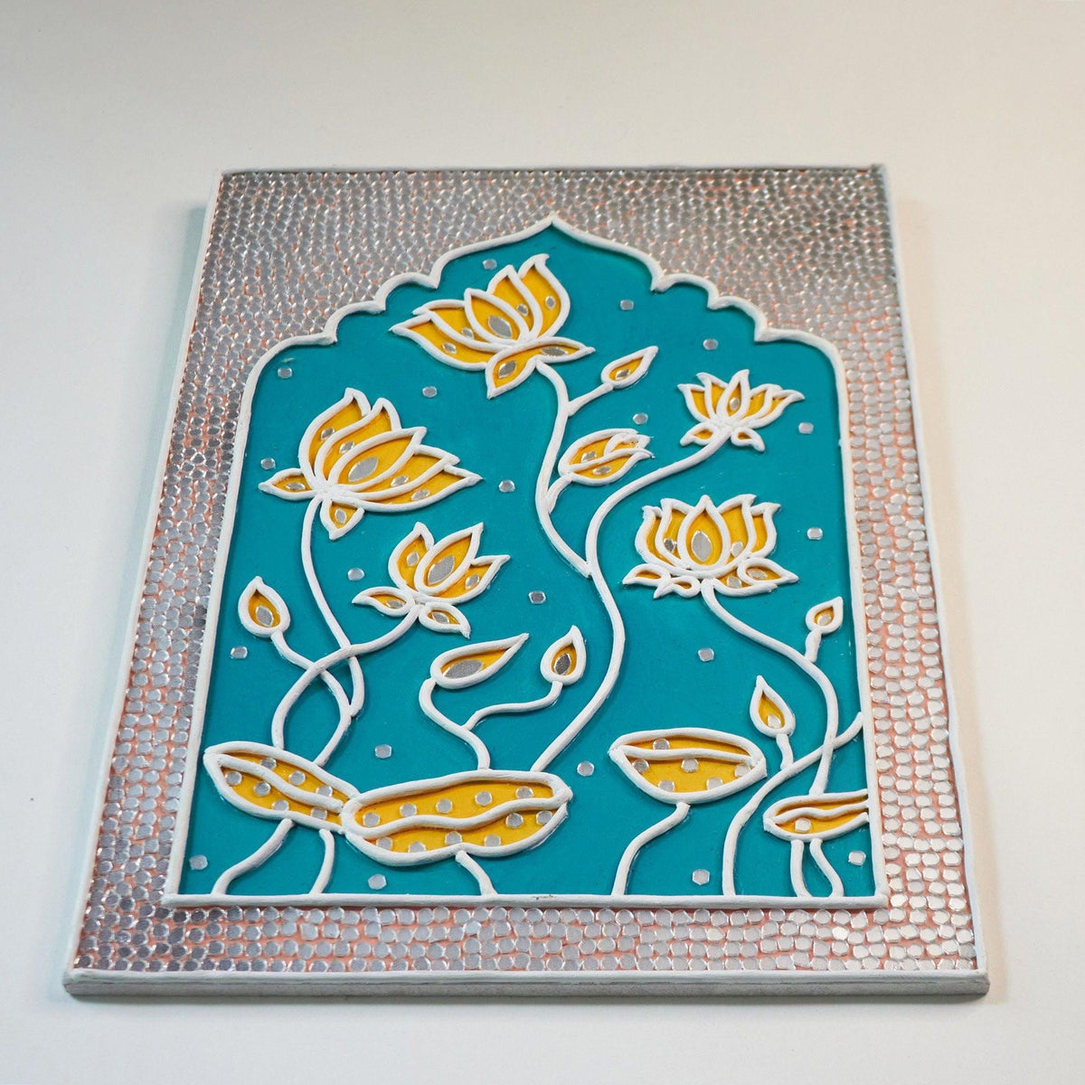 Lotus Pond Lippan Wall Art, Mud Mirror Indian Folk Decor
