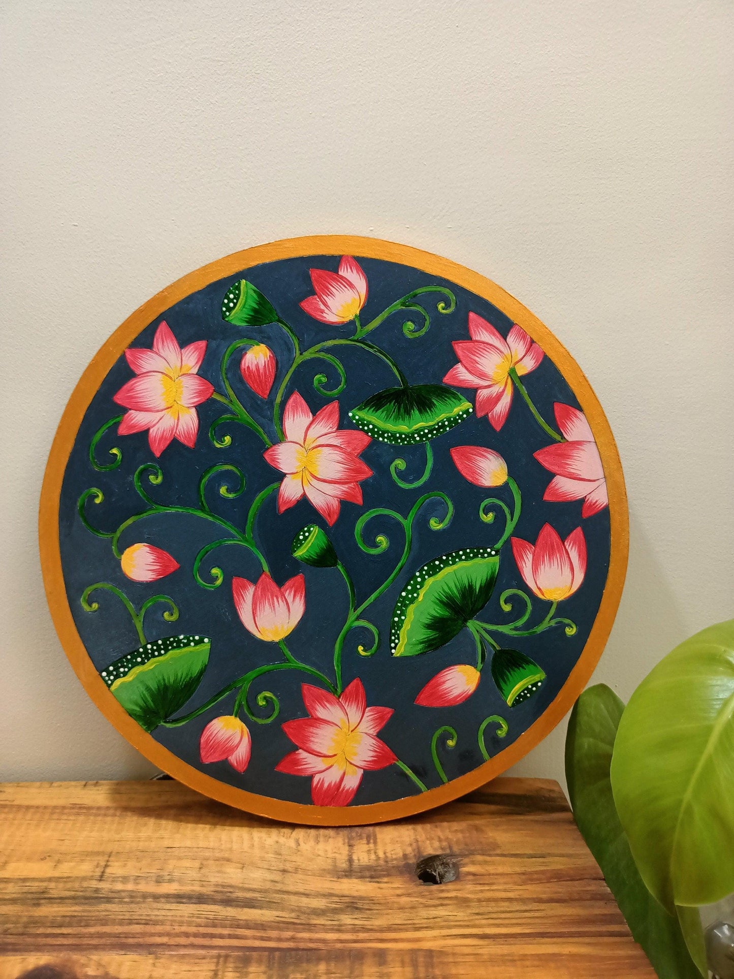 Lotus Pond Pichwai Wall Art, Hand Painted Indian Folk Decor