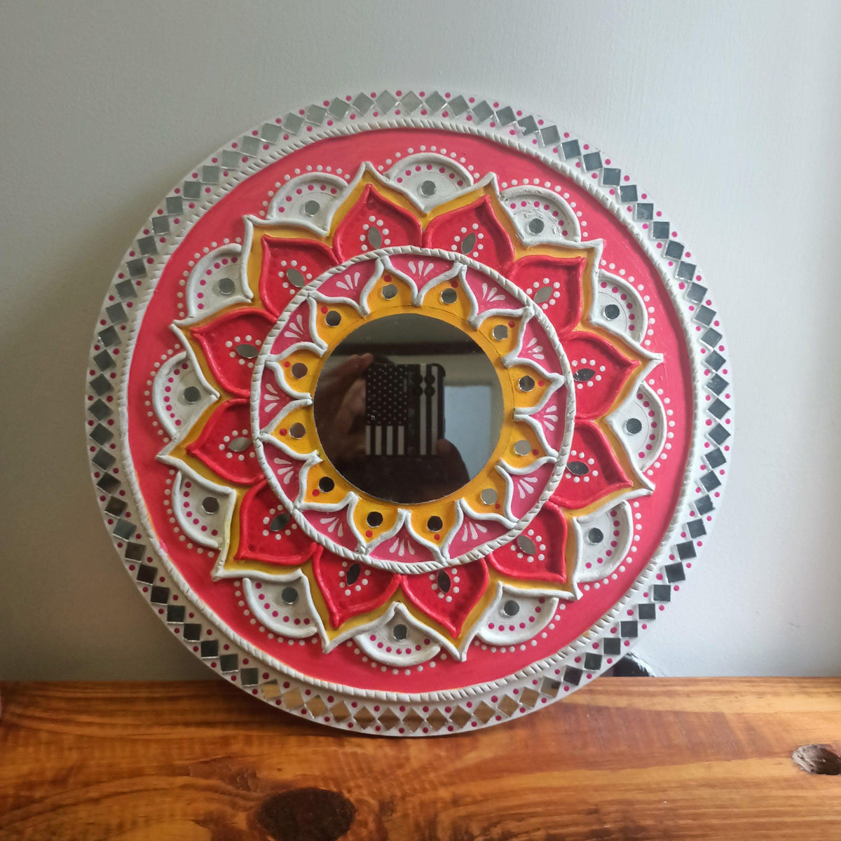 Lippan Mirror Mandala Wall Art, Mud Mirror Indian Folk Decor
