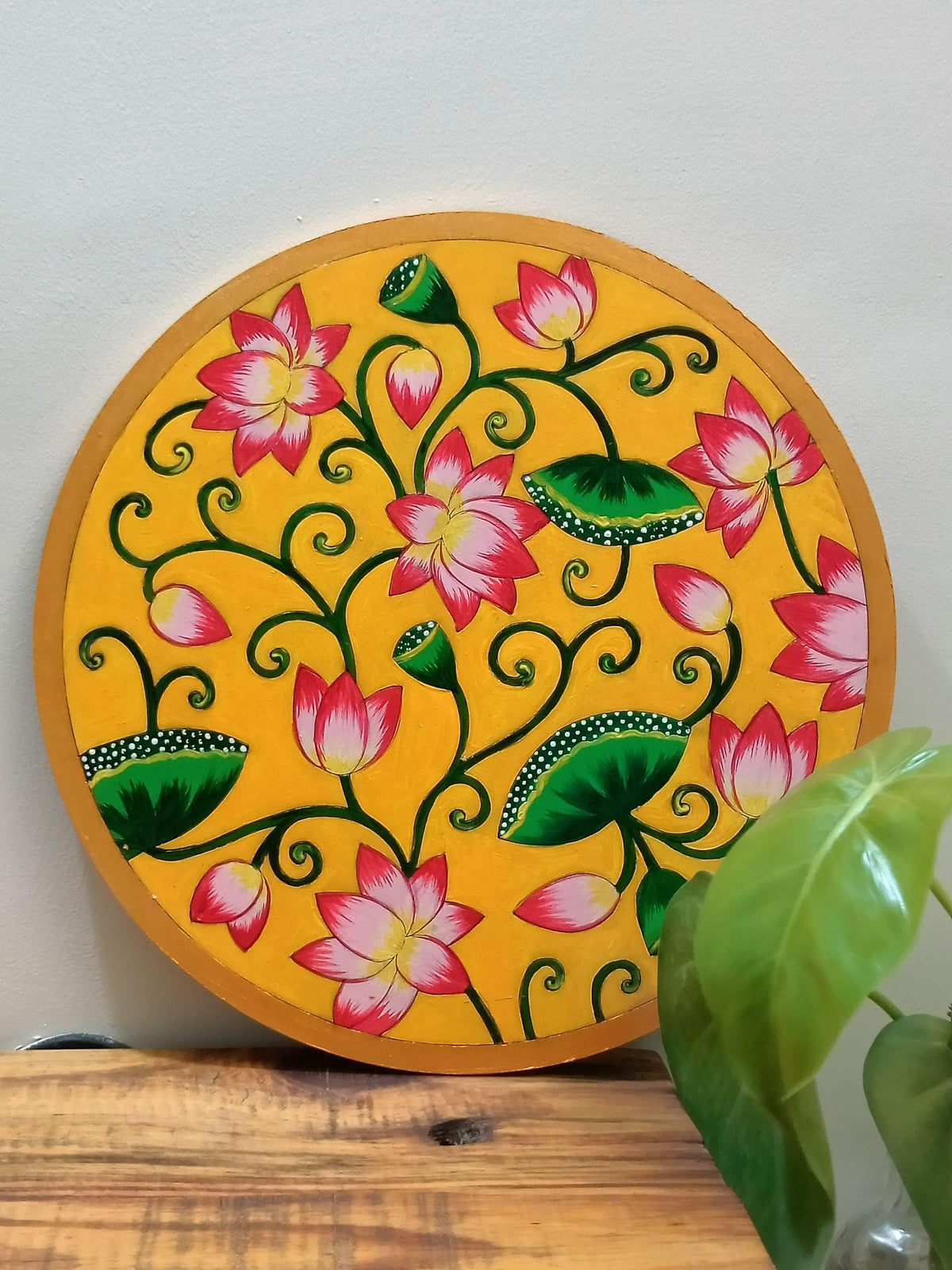 Pichwai Lotus Painting, Indian Floral Wall Art, Hand Painted Folk Decor