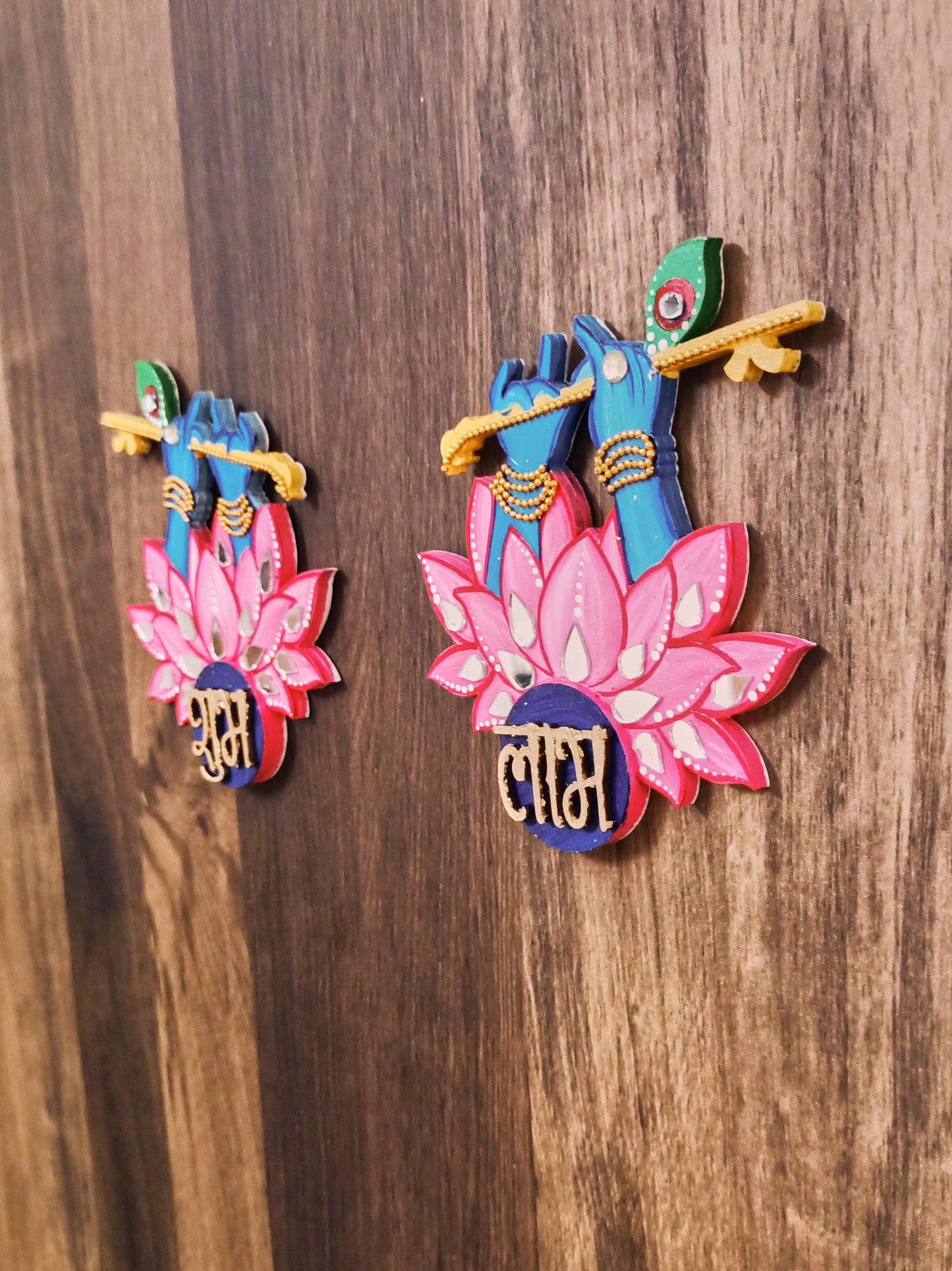 Krishna Shubh Labh Wall Decor, Hand Painted Indian Pooja Art