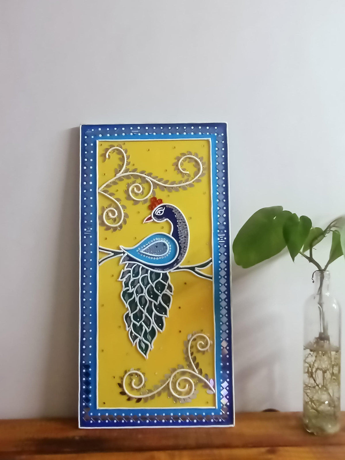 Peacock Lippan Wall Art, Mud Mirror Indian Folk Decor