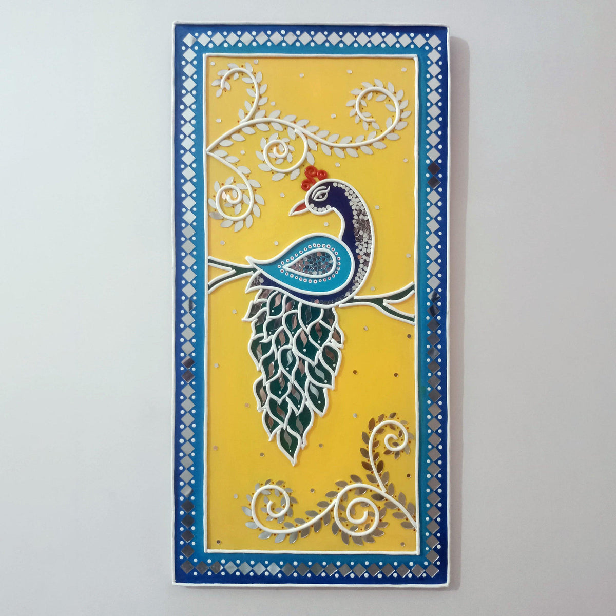 Peacock Lippan Wall Art, Mud Mirror Indian Folk Decor