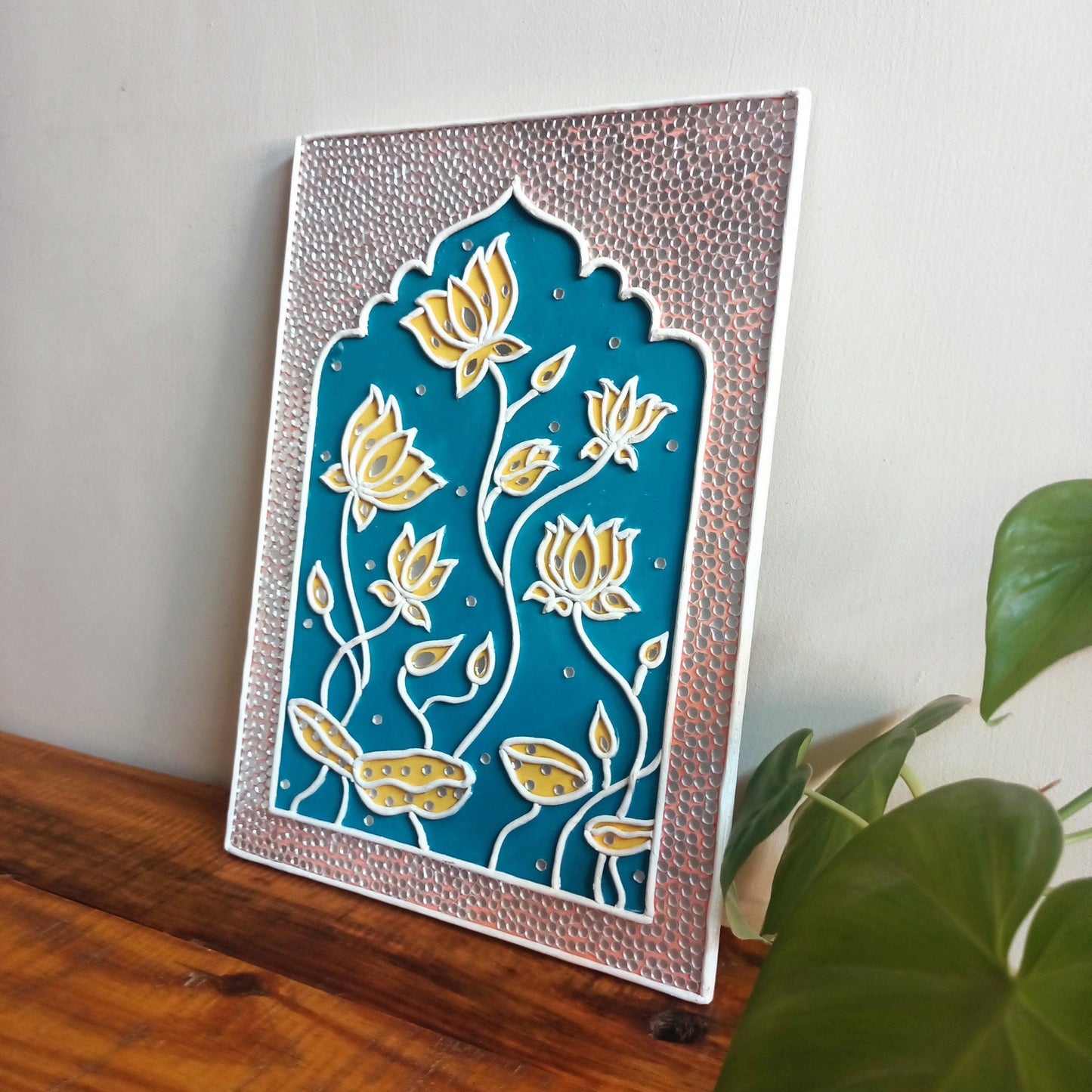 Lotus Pond Lippan Wall Art, Mud Mirror Indian Folk Decor