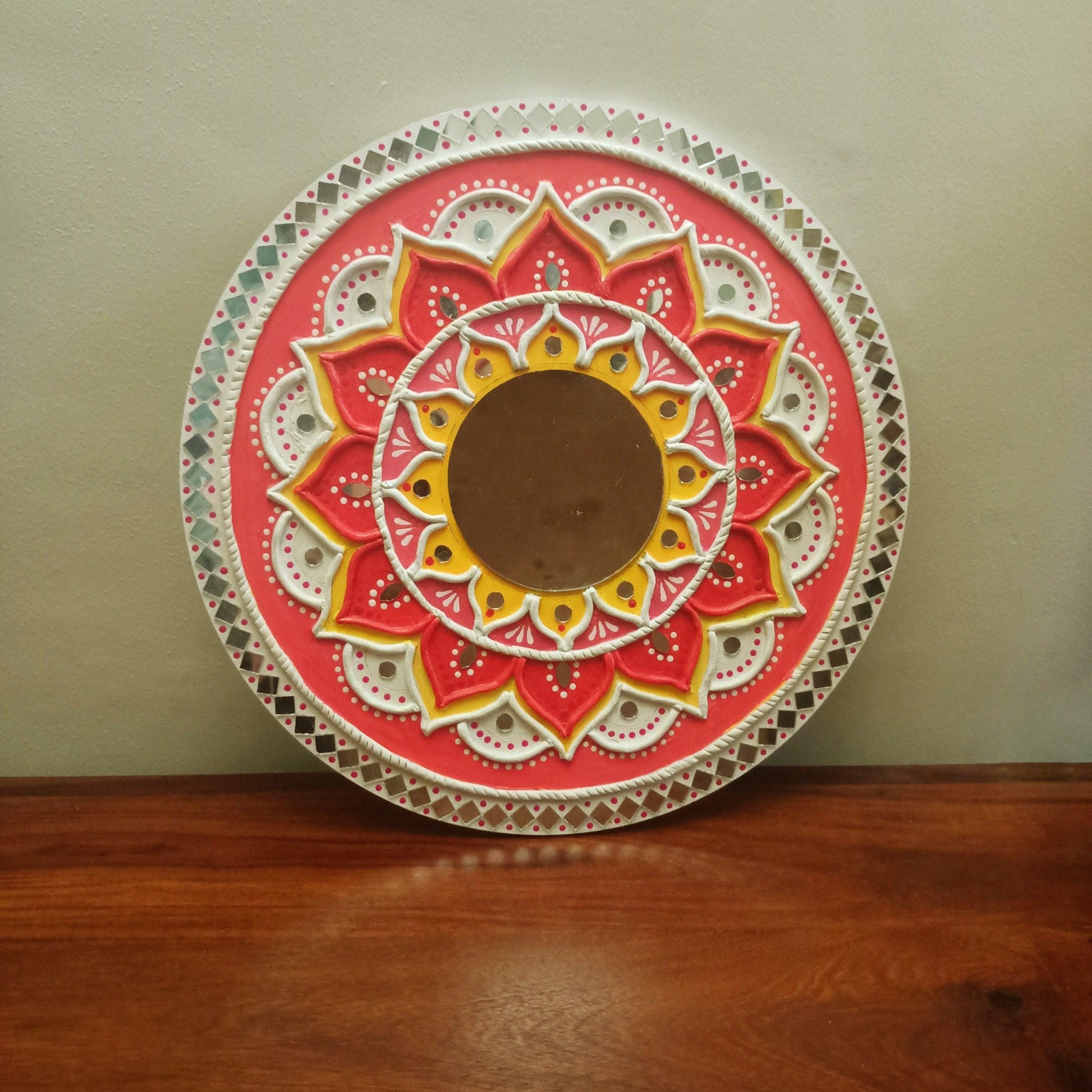 Lippan Mirror Mandala Wall Art, Mud Mirror Indian Folk Decor