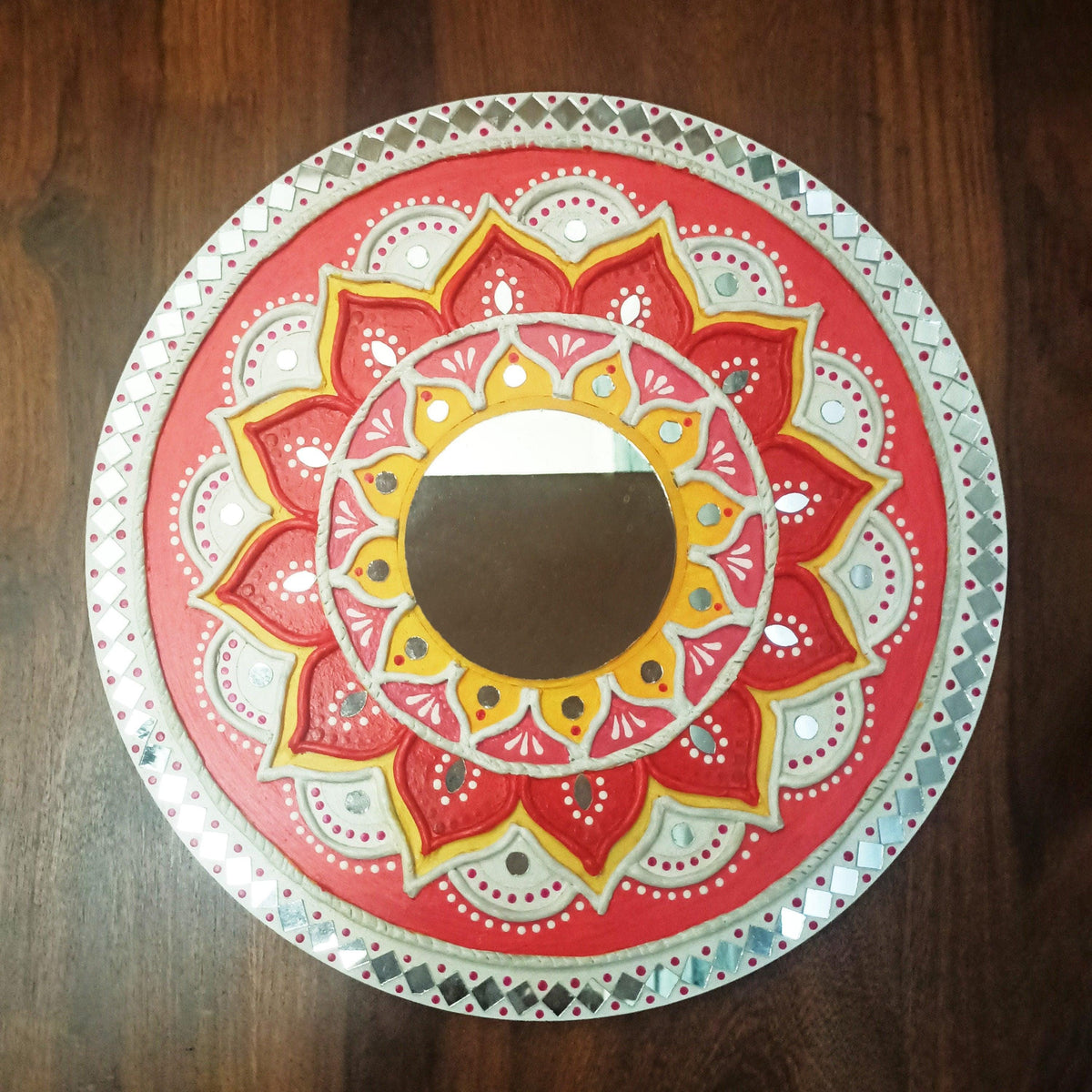 Lippan Mirror Mandala Wall Art, Mud Mirror Indian Folk Decor