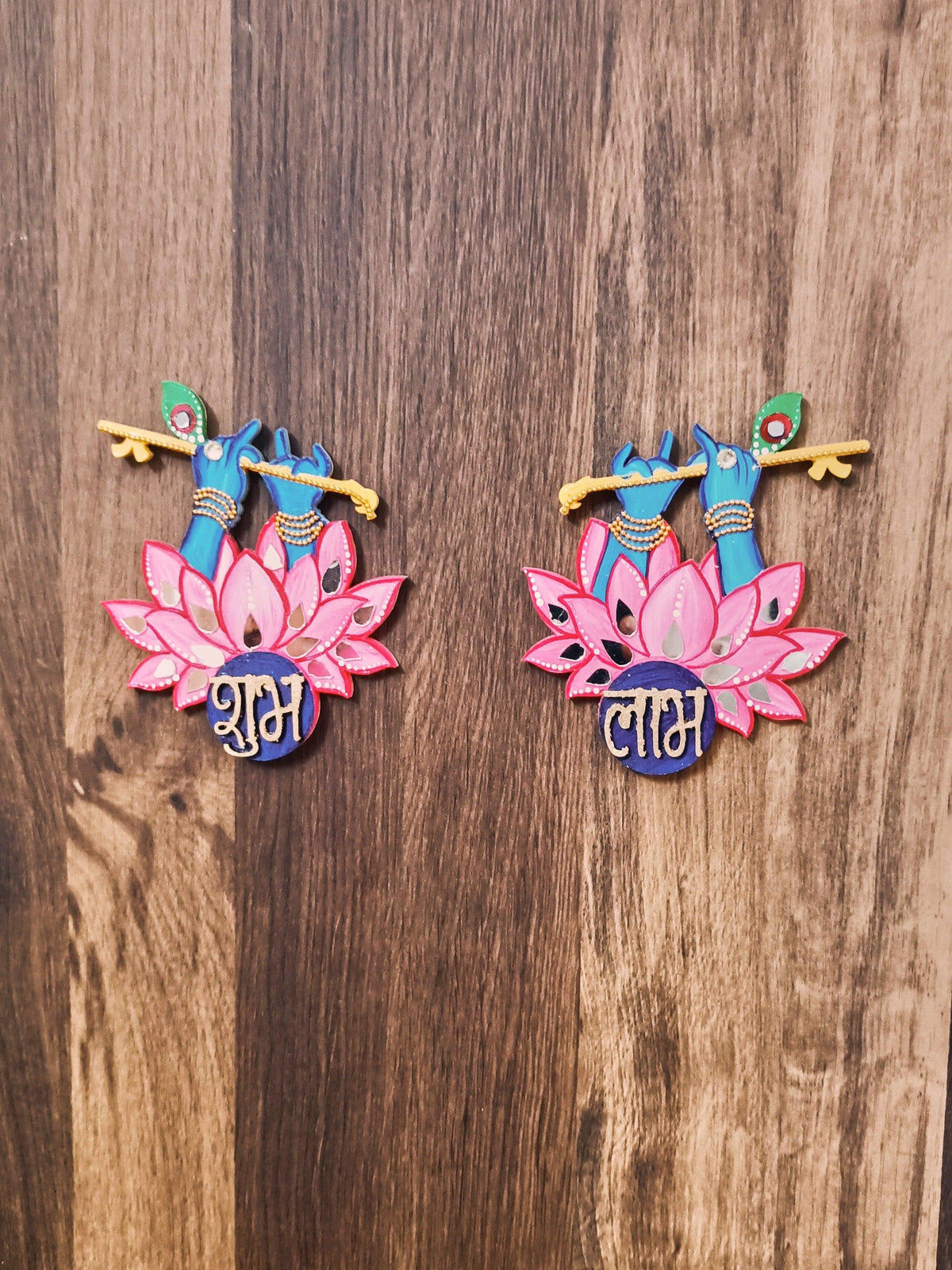 Krishna Shubh Labh Wall Decor, Hand Painted Indian Pooja Art
