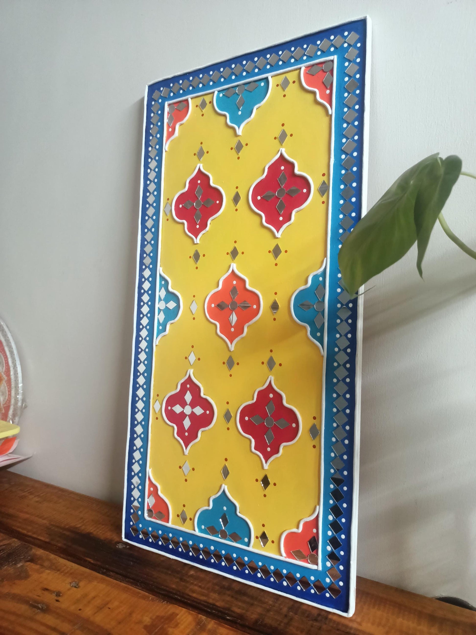 Geometric Lippan Wall Art, Mud Mirror Indian Folk Decor