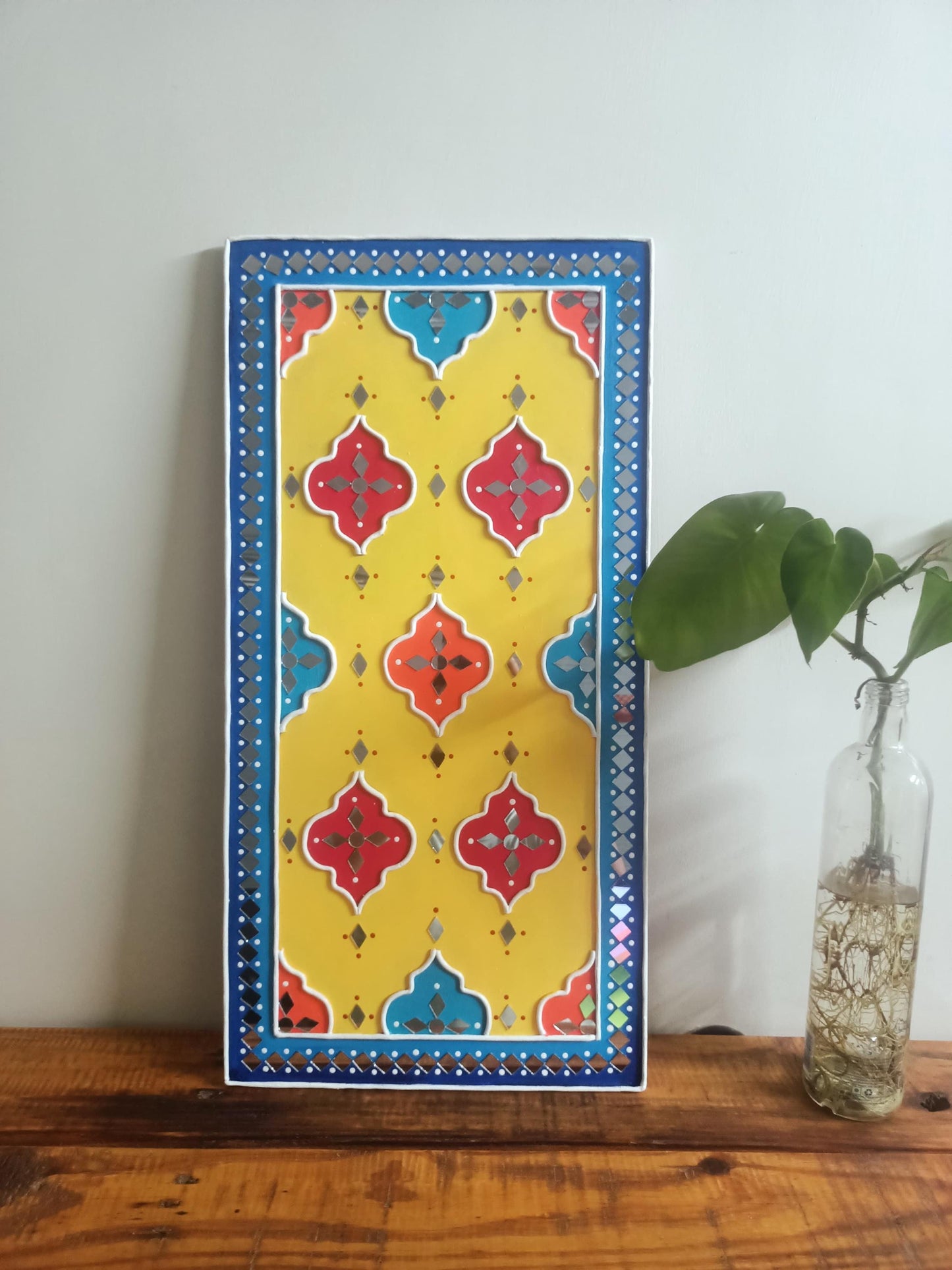 Geometric Lippan Wall Art, Mud Mirror Indian Folk Decor