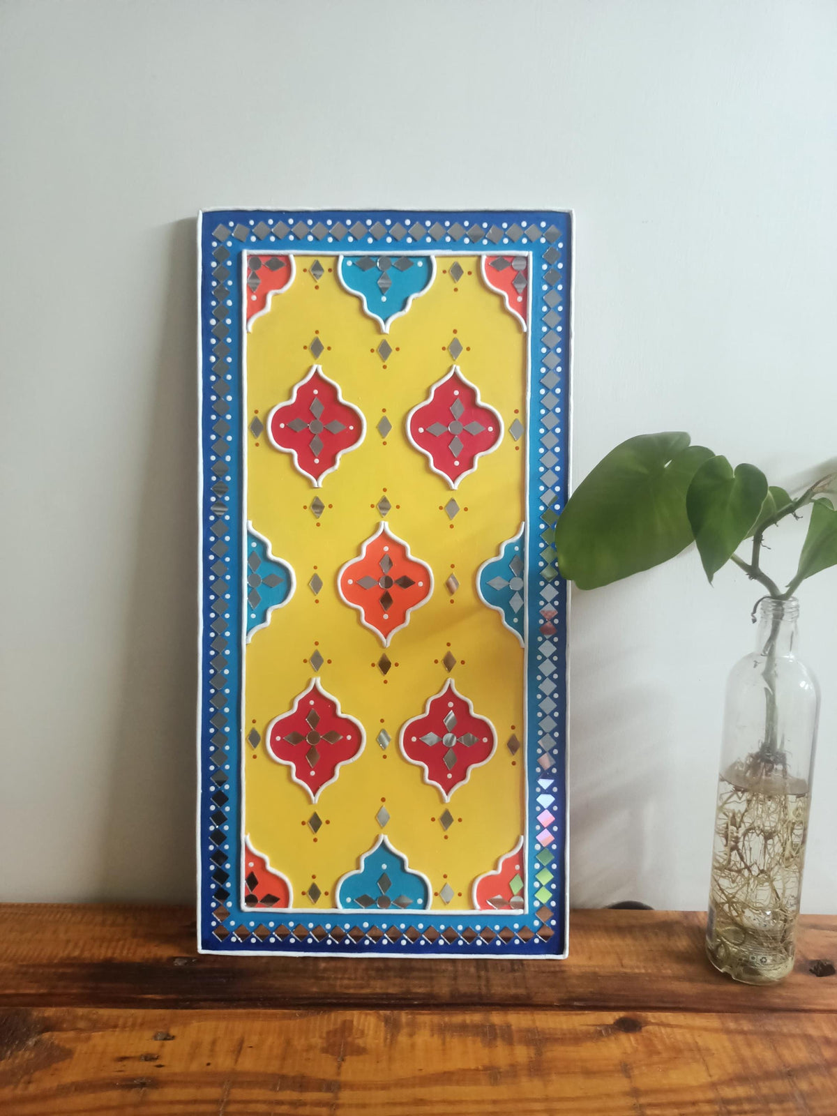 Geometric Lippan Wall Art, Mud Mirror Indian Folk Decor
