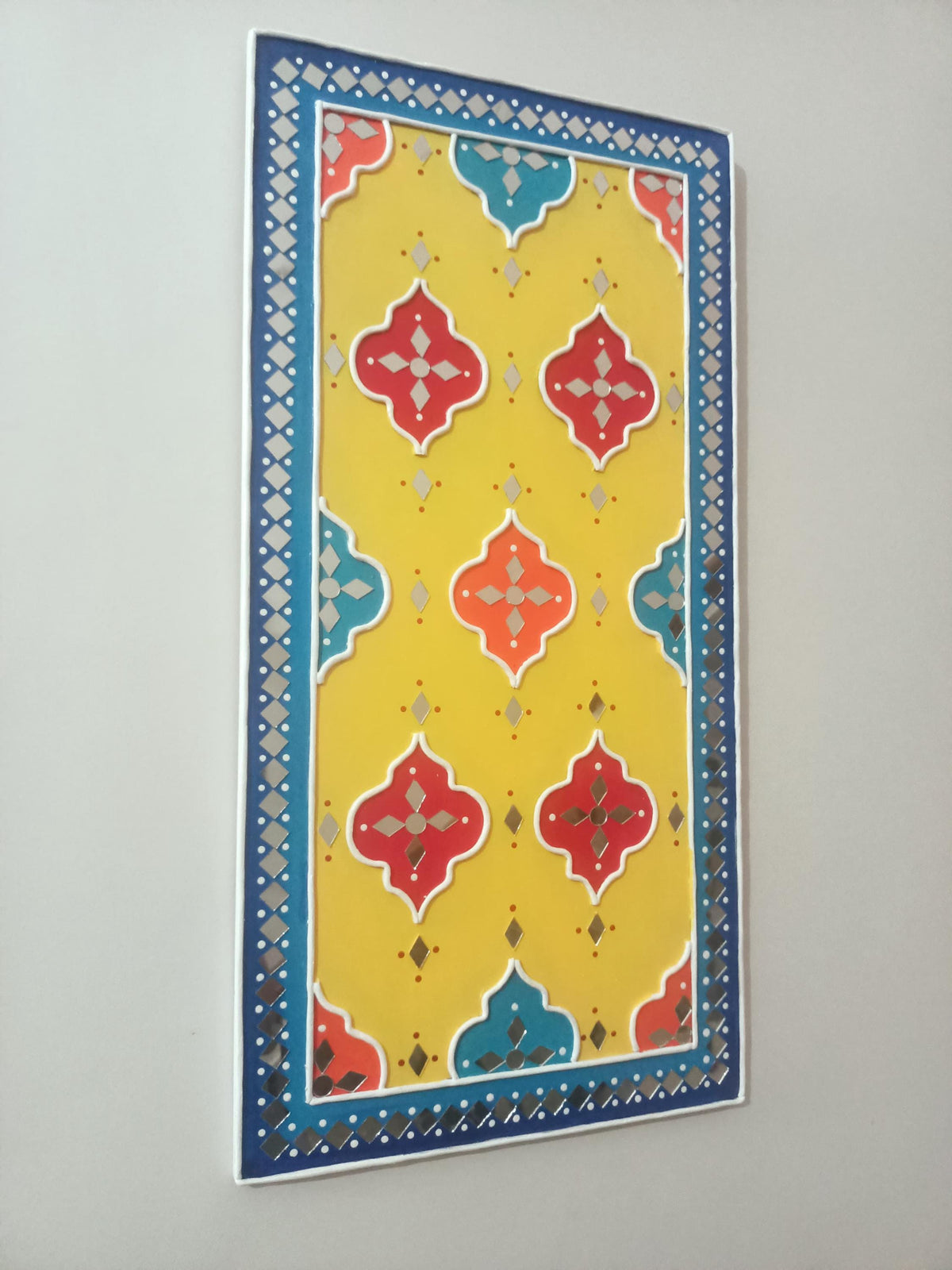 Geometric Lippan Wall Art, Mud Mirror Indian Folk Decor
