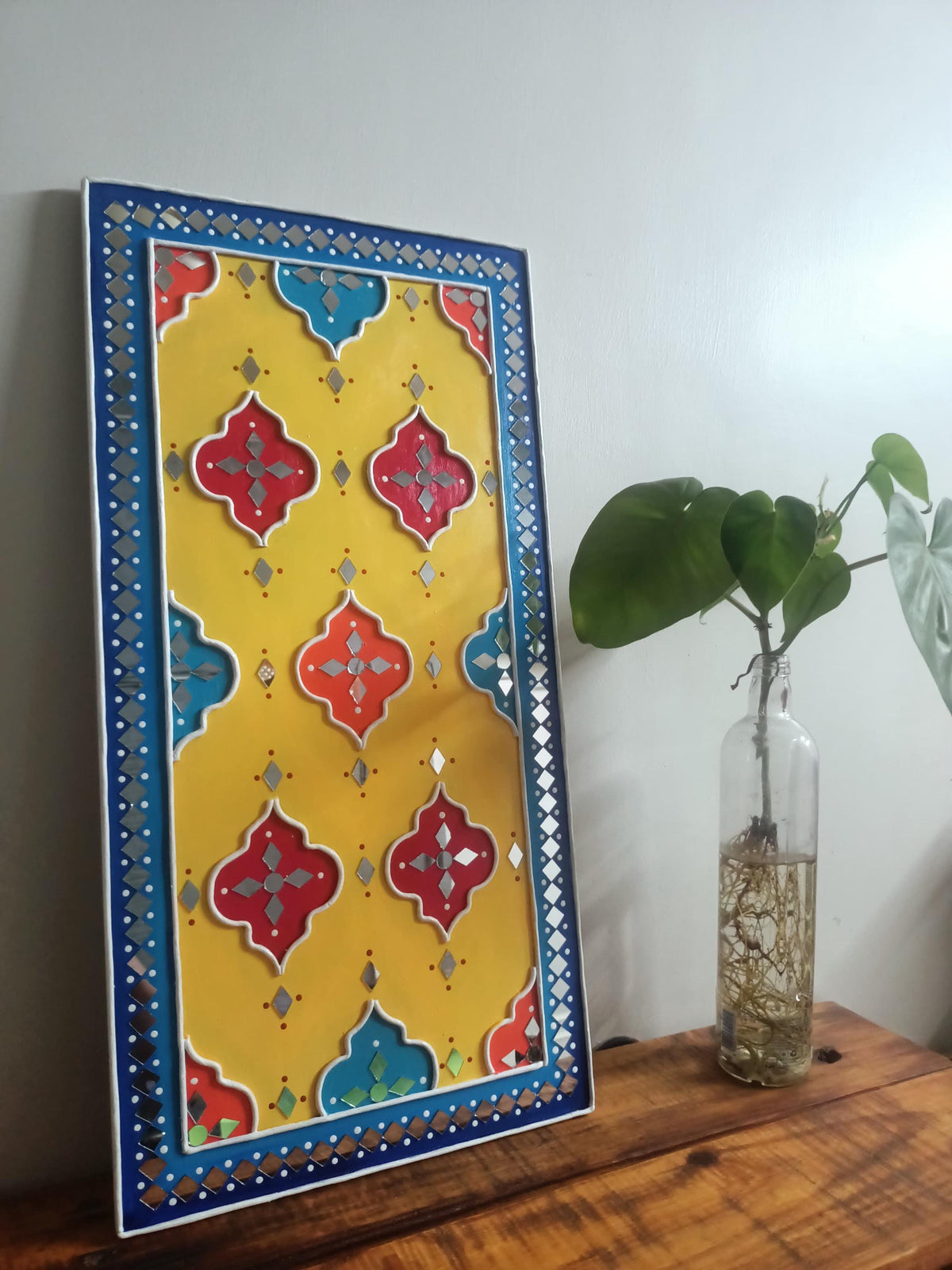 Peacock Lippan Wall Art Set of 3, Mud Mirror Indian Folk Decor