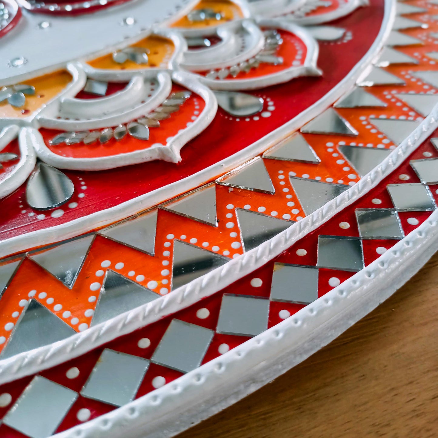 Om Lippan Mandala Wall Art, Mud Mirror Indian Folk Decor