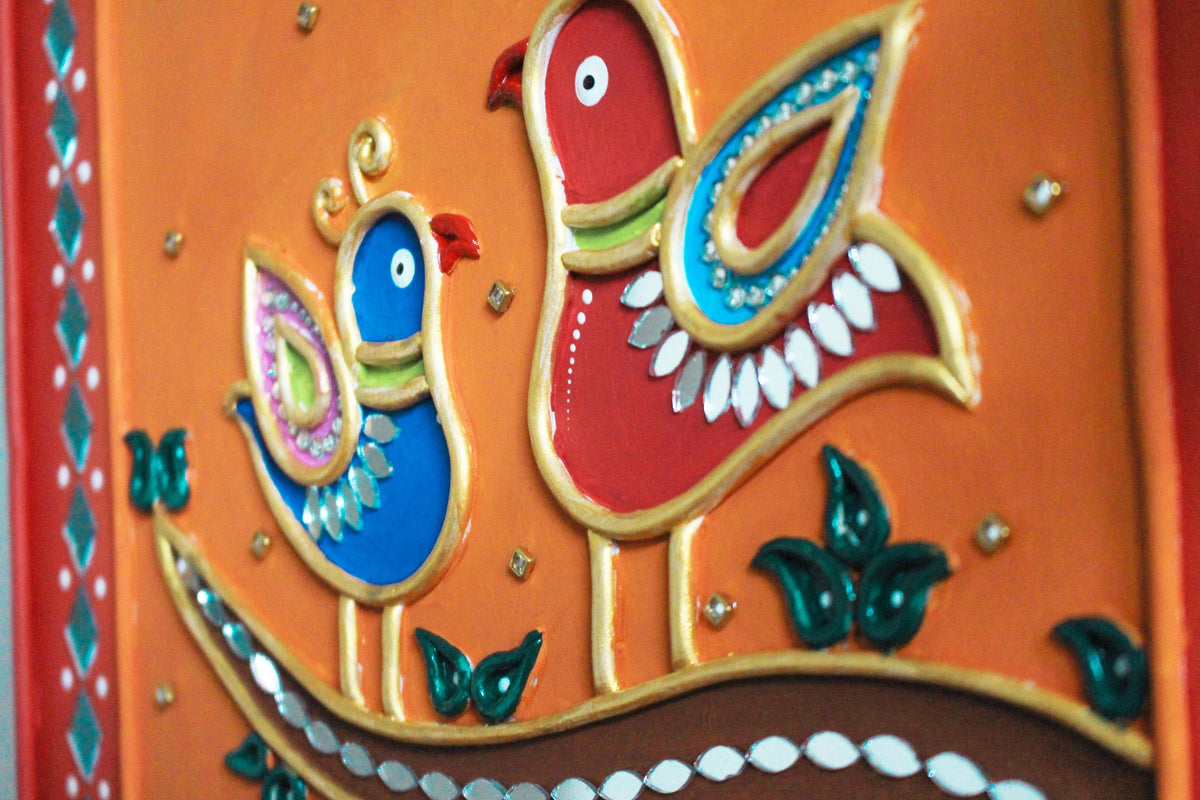 Lippan Bird Couple Wall Art, Mud Mirror Indian Folk Decor