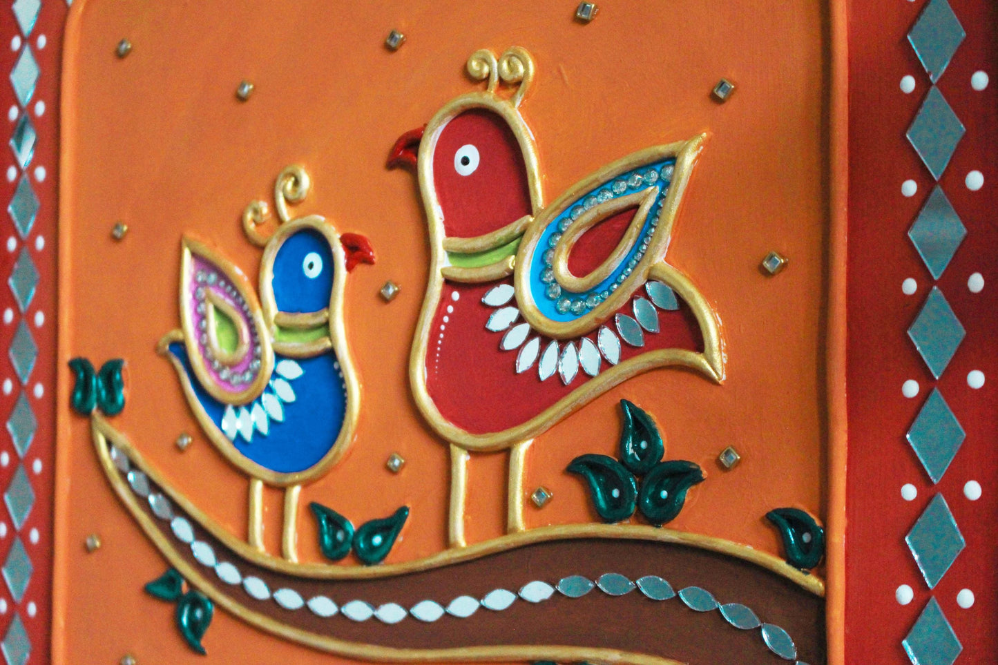 Lippan Bird Couple Wall Art, Mud Mirror Indian Folk Decor