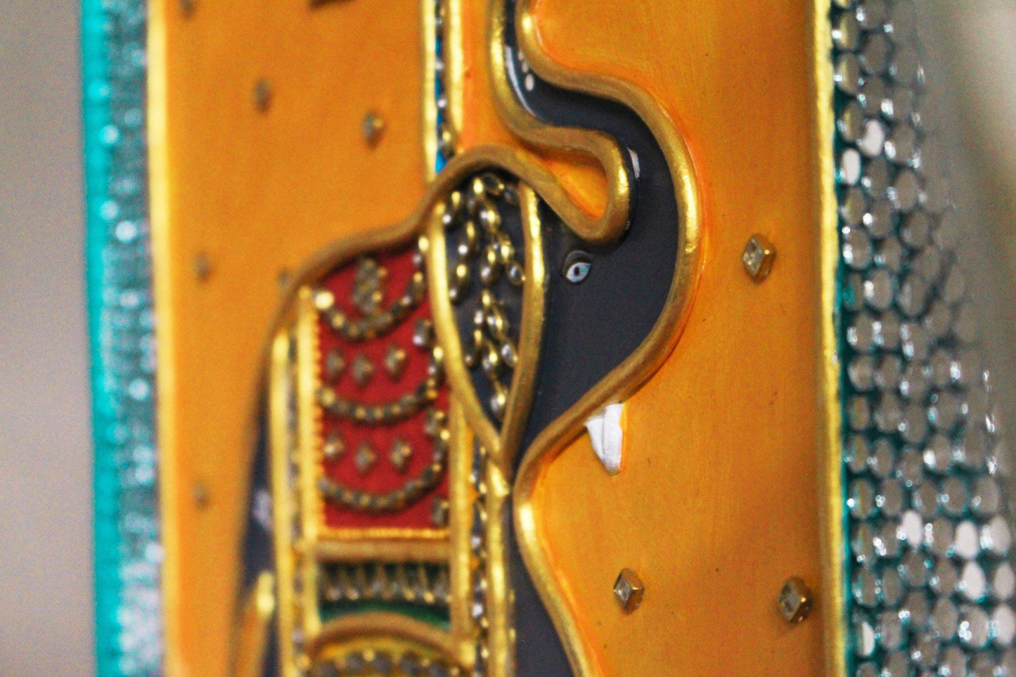 Maharaja Elephant Lippan Art, Mud Mirror Indian Folk Decor