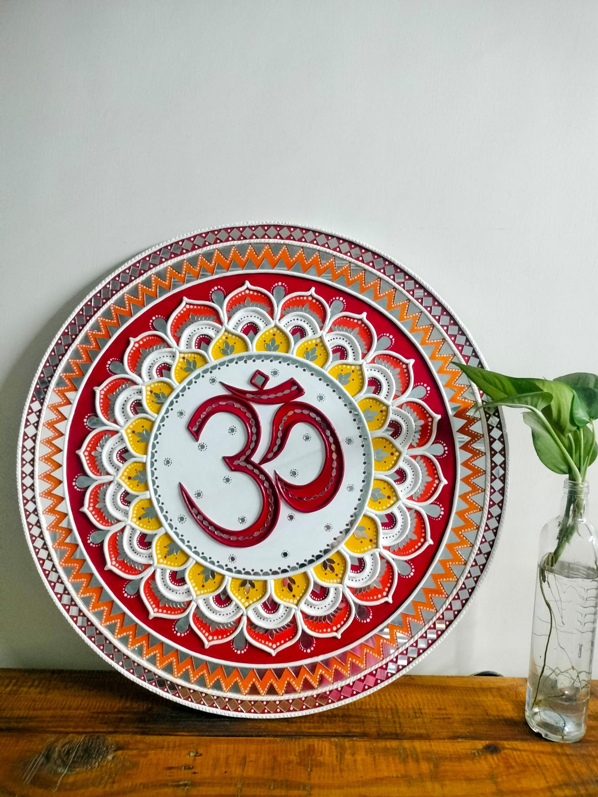 Om Lippan Mandala Wall Art, Mud Mirror Indian Folk Decor