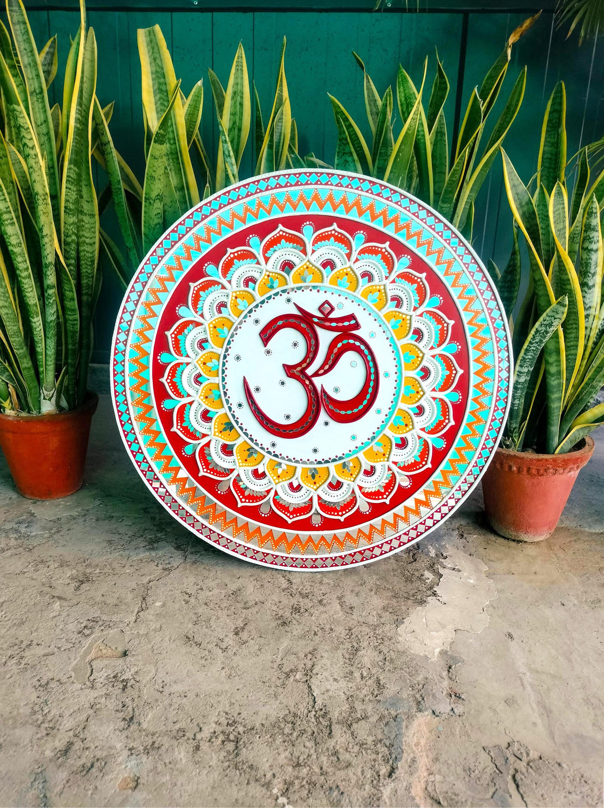 Om Lippan Mandala Wall Art, Mud Mirror Indian Folk Decor