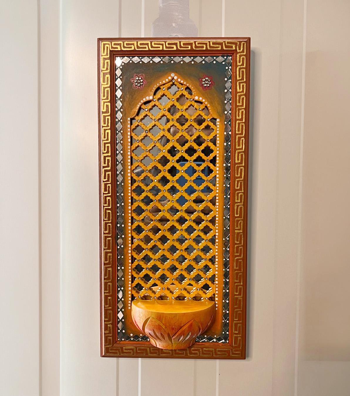 Sacred Jharokha Shrine Mirror, Rajasthani Wall Niche, Indian Pooja Decor