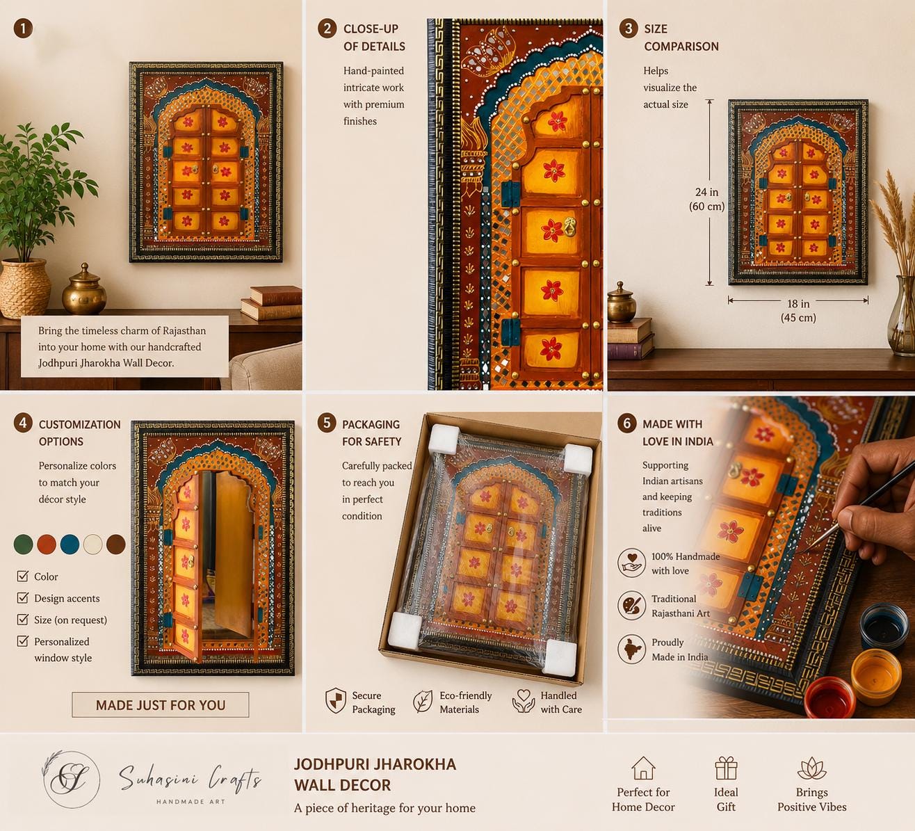 Handmade Jodhpuri Jharokha Mirror | Rajasthani Wall Hanging | Ethnic Home Accent | Housewarming Gift