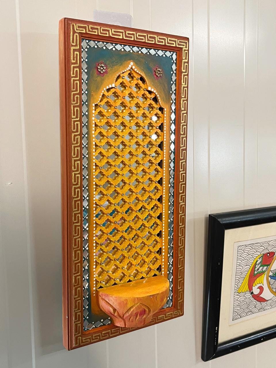 Sacred Jharokha Shrine Mirror, Rajasthani Wall Niche, Indian Pooja Decor