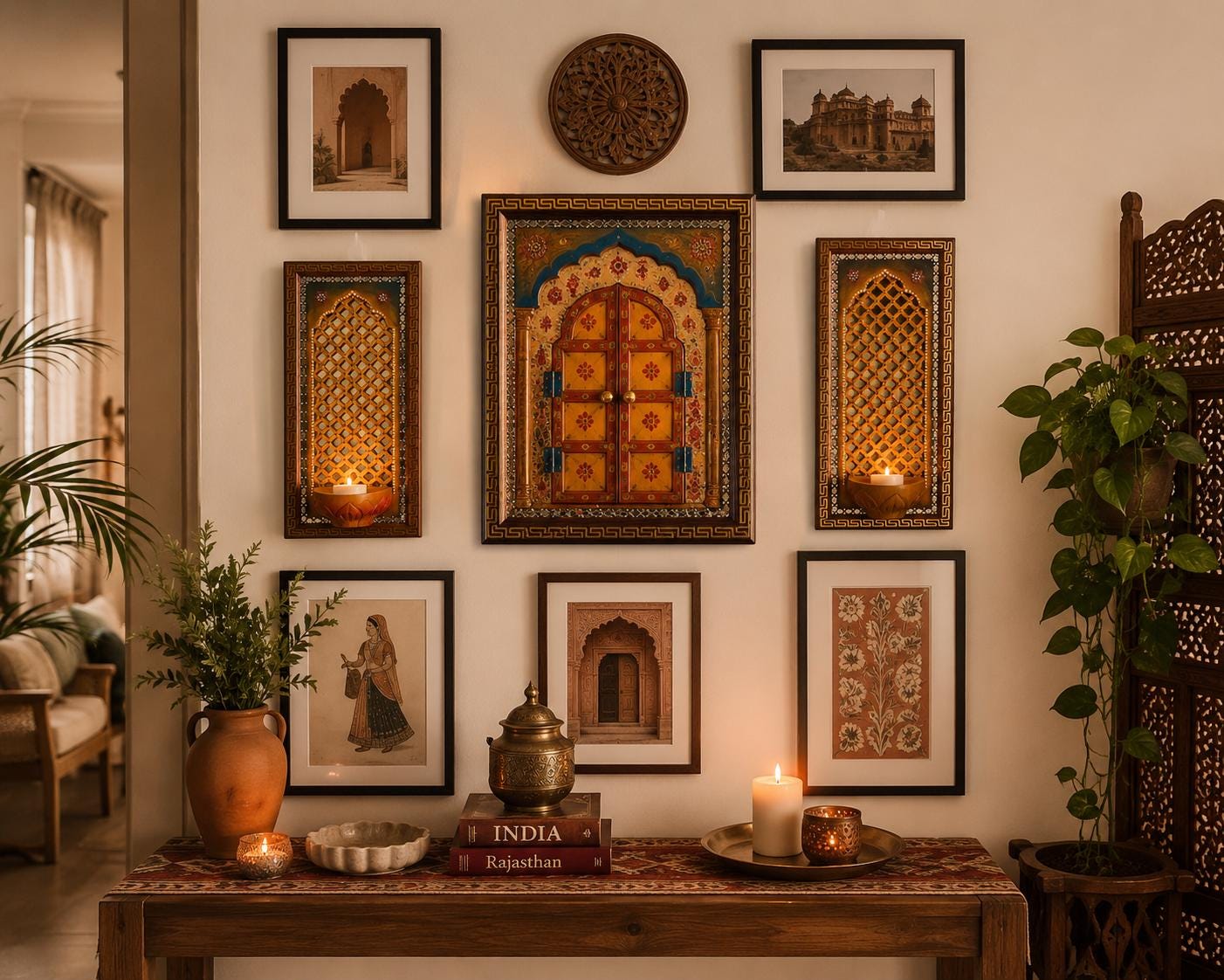 Sacred Jharokha Shrine Mirror, Rajasthani Wall Niche, Indian Pooja Decor