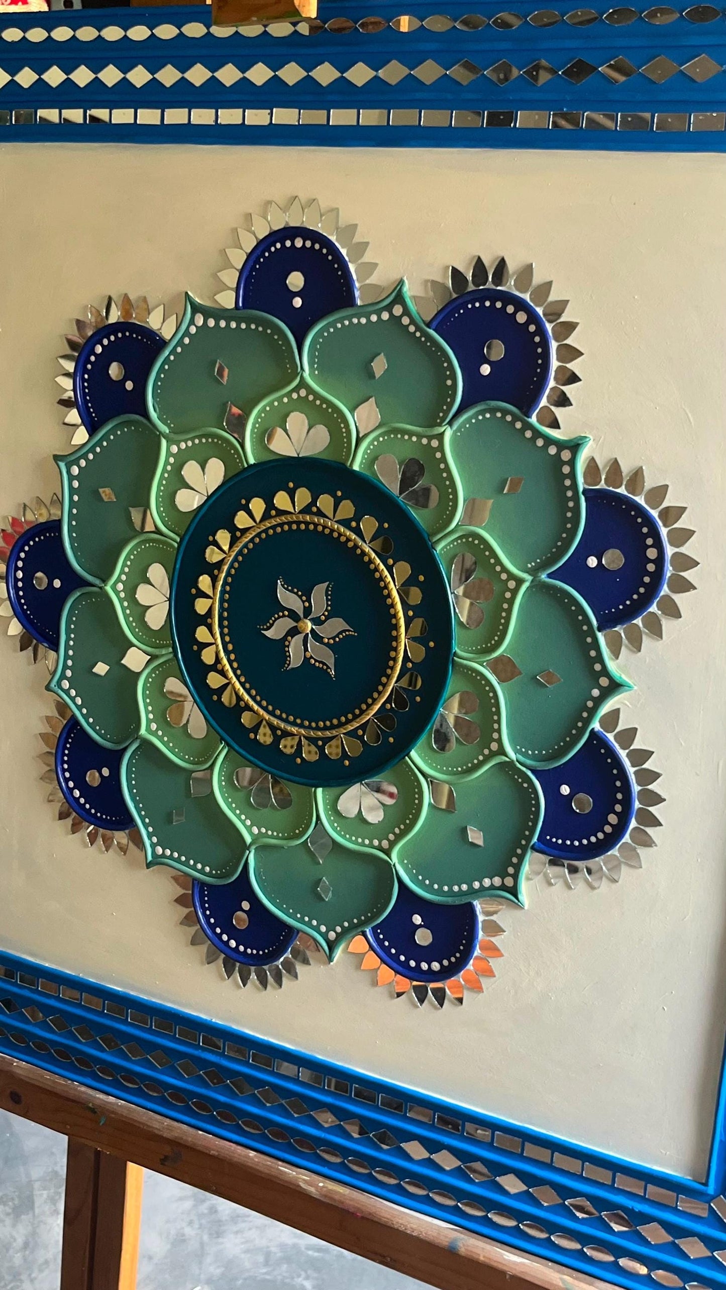 Sunflower Lippan Mandala Wall Art, Mud Mirror Indian Folk Decor