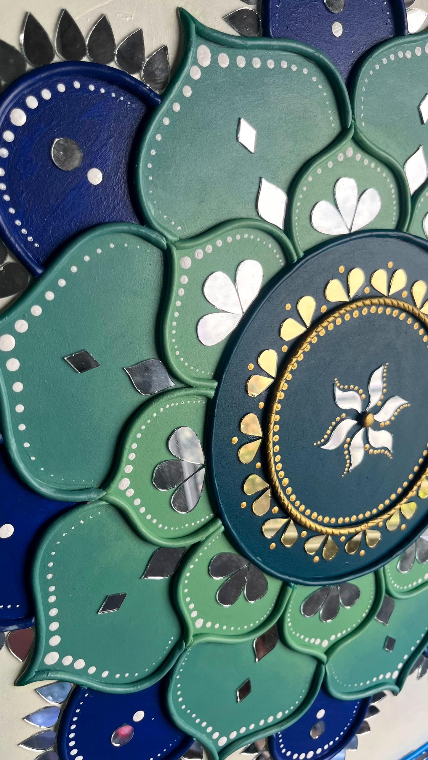 Sunflower Lippan Mandala Wall Art, Mud Mirror Indian Folk Decor